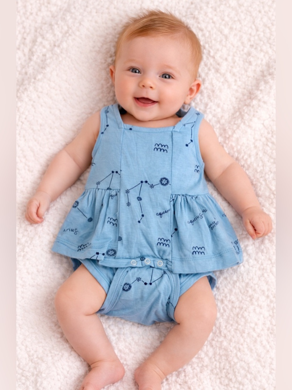 kate quinn Aqua Blue Sleeveless Romper with Aquarius Constellation Print